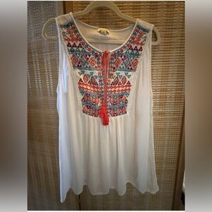 Sundance Women's Beaded Embroidered Top Boho Tank Top Peasant, Size L